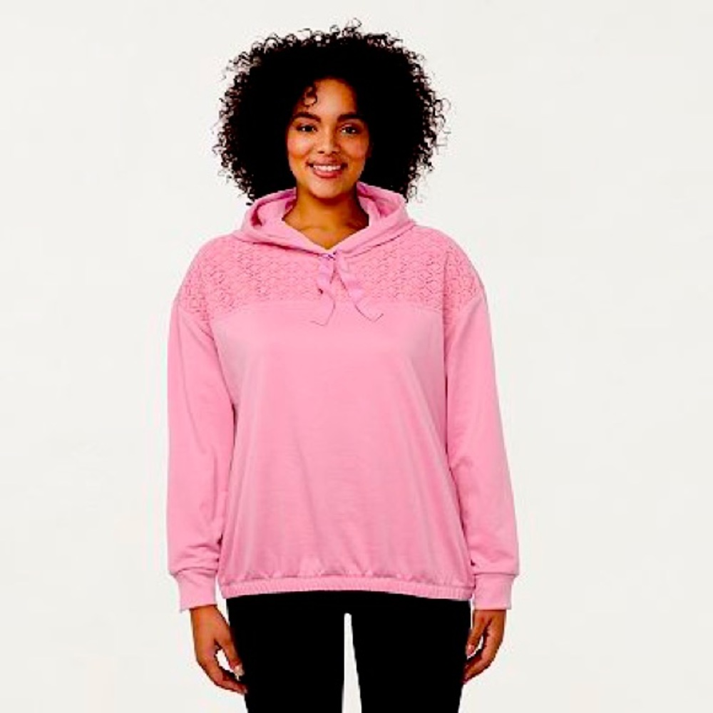 Pink Lace Hoodie Sweatshirt Women's XL Relaxed Fit Midweight Pullover Fall Cozy